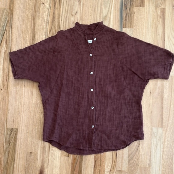 HACKWITH DESIGN HOUSE Short Sleeve Top, Brown/Plum Color - Picture 1 of 4